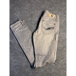 T-Five Skinny Jeans Womens 3 Gray Denim Distressed Slim-Fit Low‎ Rise Whiskered
